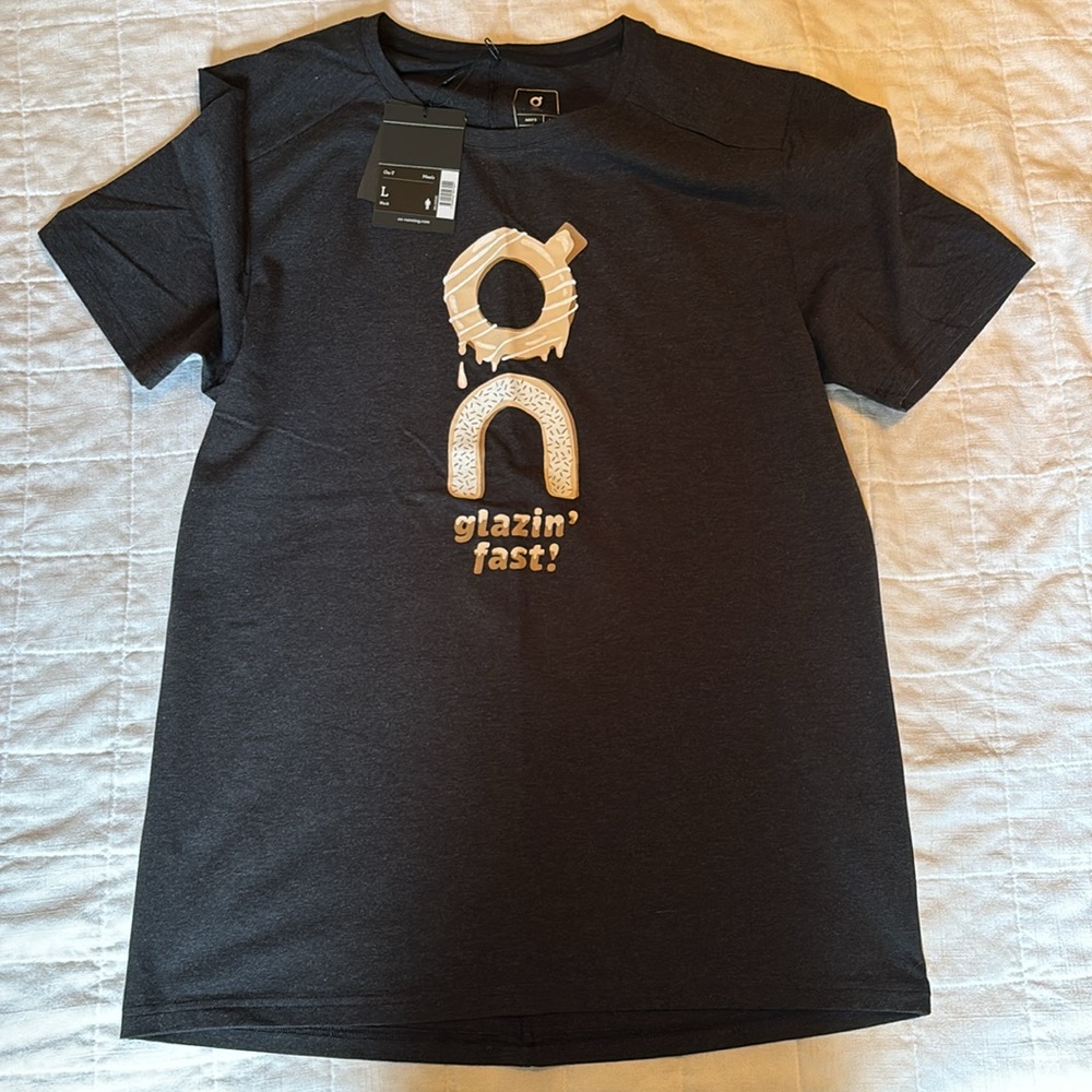 On Running Black Tee with Gold Graphic